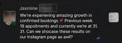 Client message: confirmed bookings grew from 19 to 31