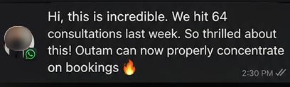 Client message: we hit 64 consultations last week